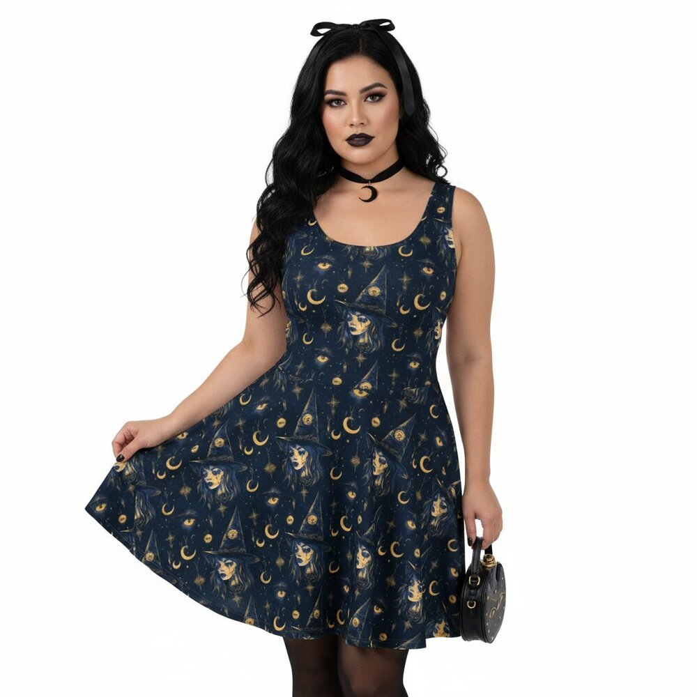 Whimsigoth Celestial Witchy Fit & Flare Dress